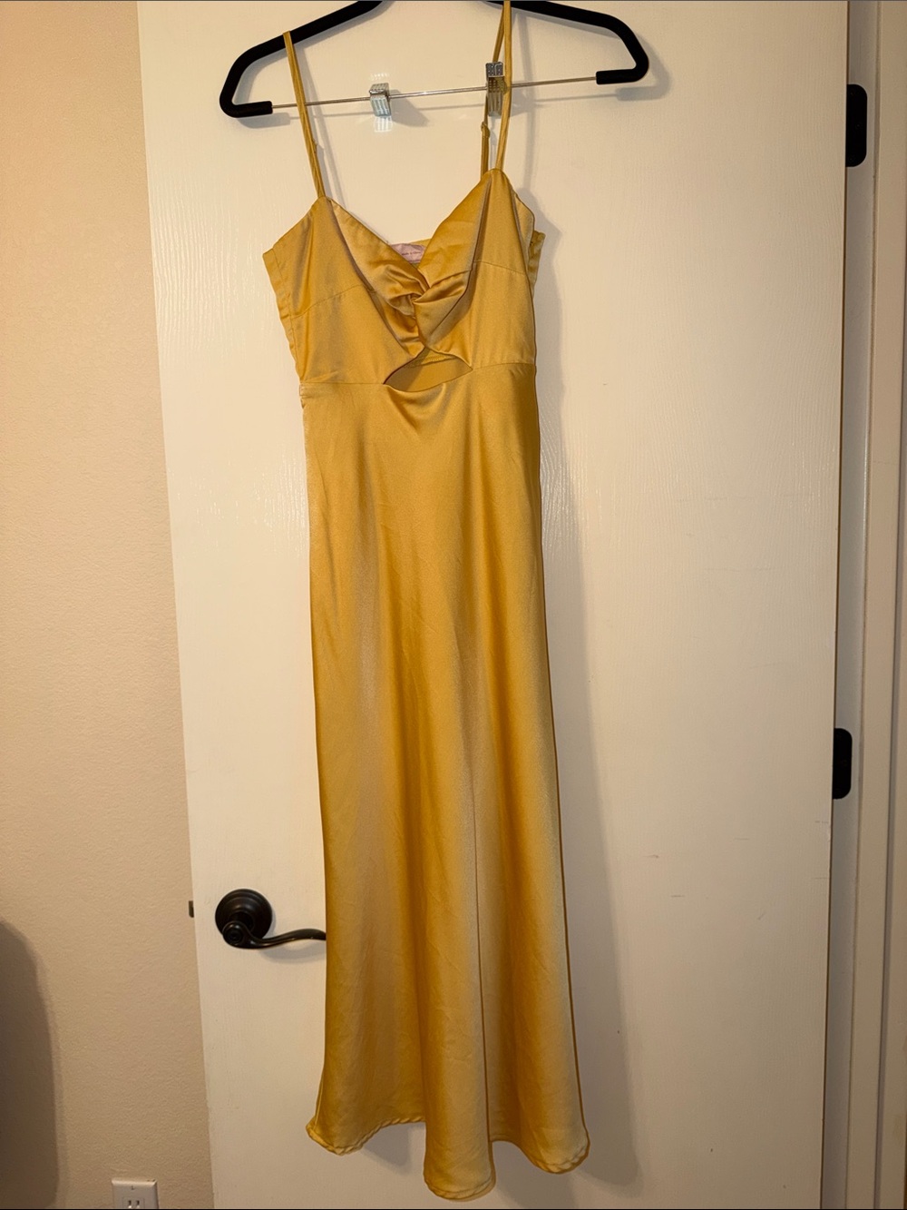Showpo Slip Maxi Dress with Front Twist and Cutout in Mustard Yellow